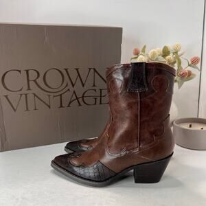 Crown Vintage Izzie Leather Blend Western Boots Brown Snip Toe Women 6 M NWB
